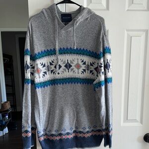 American Eagle Outfitters Gray Hoodie with Blue and Green Patterns